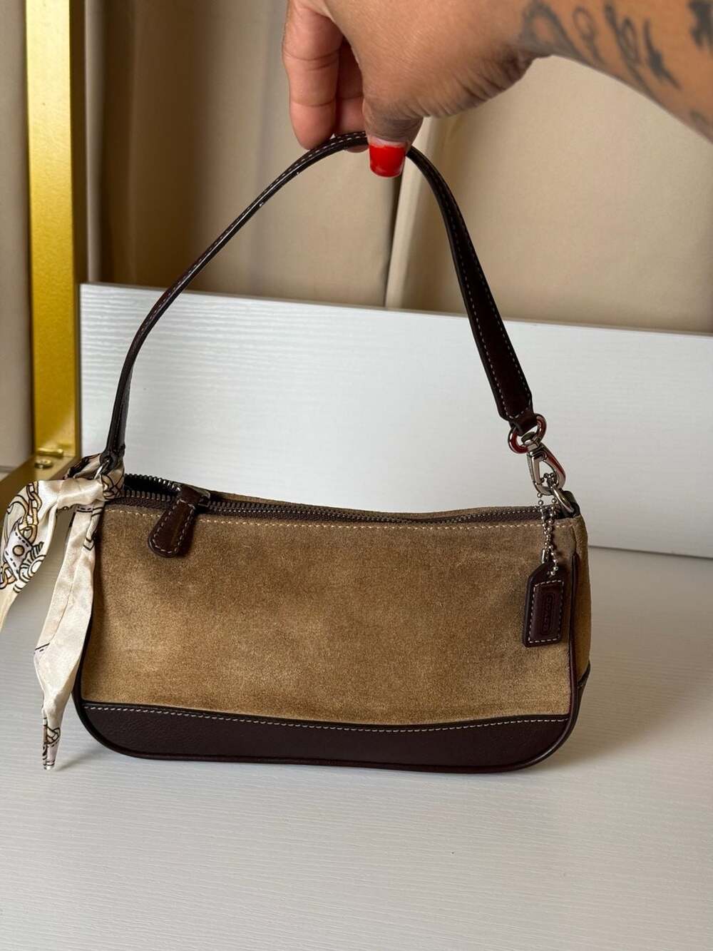 Coach Hampton Demi Suede Leather Small Shoulder Bag Brown 7753